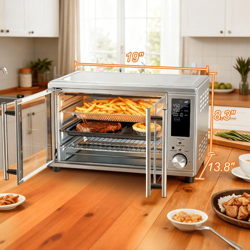 Air Fryer Toaster Oven Combo 29.6QT XL with Smart Probe, 12-in-1 Digital Countertop Oven, Stainless Steel, 7 Accessories, Rotisserie, 450¡ãF Rapid Heat, Large Family Size