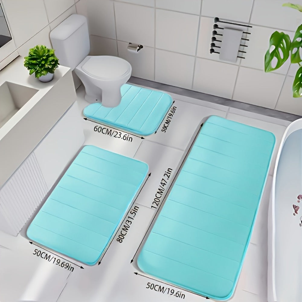 Memory Foam Bath Mat Set 3-Pack Non-Slip Soft Plush Absorbent Bathroom Rug for Shower Kitchen Bedroom Indoor Use