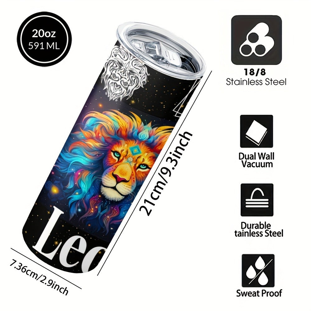 Zodiac Tumbler 20oz Stainless Steel Insulated Travel Cup with Lid & Straw Horoscope Coffee Mug All 12 Signs Hot Cold Drinks Gift Birthday Halloween Christmas