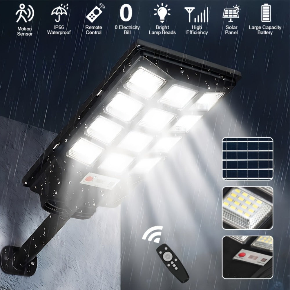 Solar Street Light Outdoor IP65 ¨C High Brightness Wide Angle Dusk to Dawn Solar Powered with Remote Control for Parking Lot, Yard, Stadium & Plaza (58 / 90 / 192 LED)