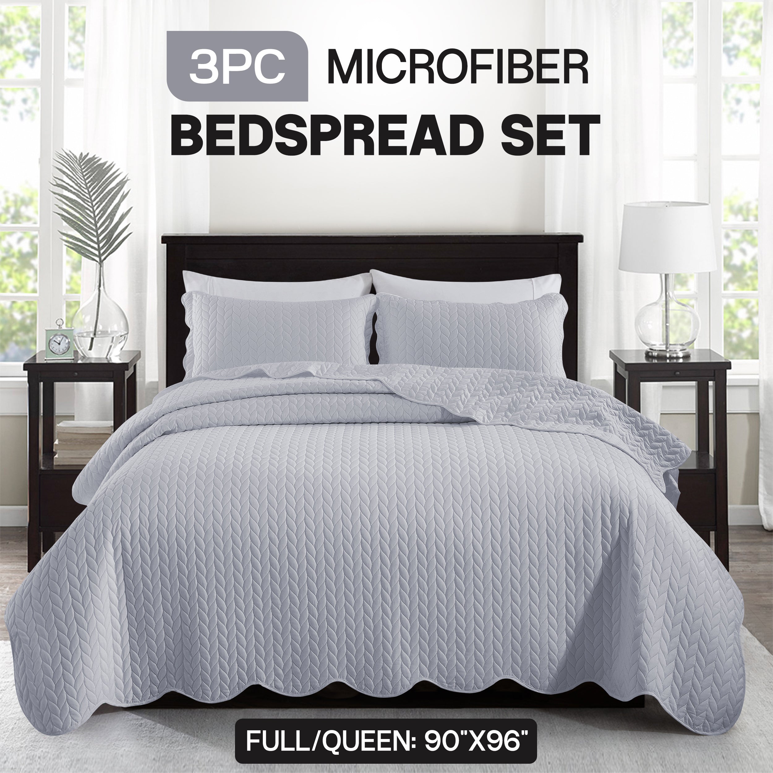 Bedspread Set 3-Piece Microfiber Floral Coverlet with Pillow Shams - Soft Breathable Lightweight All-Season Bed Cover for Queen King Twin California King
