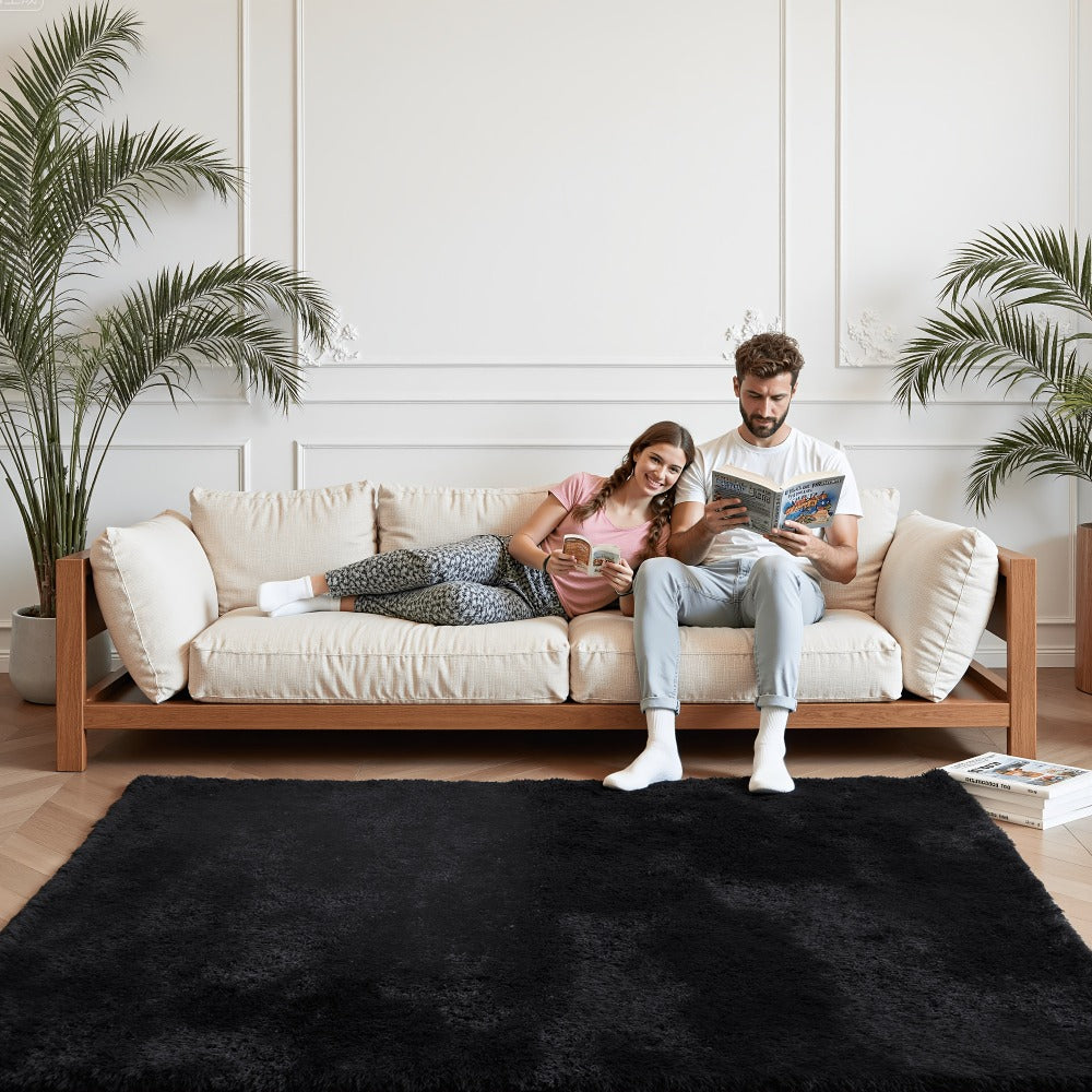 Plush Shaggy Area Rug 1.6 Inch Thick Non-Slip Machine Washable Polyester Carpet - Tie-Dye & Solid Color Fluffy Rectangle Rug for Living Room, Bedroom & Study | Silicone Grip Backing | 4 Sizes Available