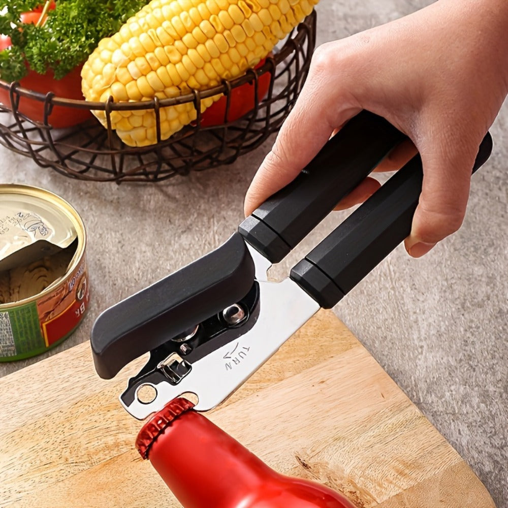 Can Opener 3-in-1 Stainless Steel Manual Can Opener with Smooth Edge Bottle Opener Ergonomic Handle Heavy Duty Kitchen Tool Universal Fit Home Cook Chef Gift 2 Pack