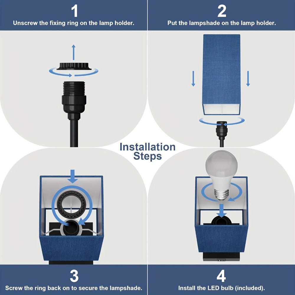 Bedside Lamps Set of 2 3-Way Dimmable Touch Nightstand Lamp USB-C A Charging Port LED Bulb Included Bedroom Living Room Decor Navy Blue Black Brown