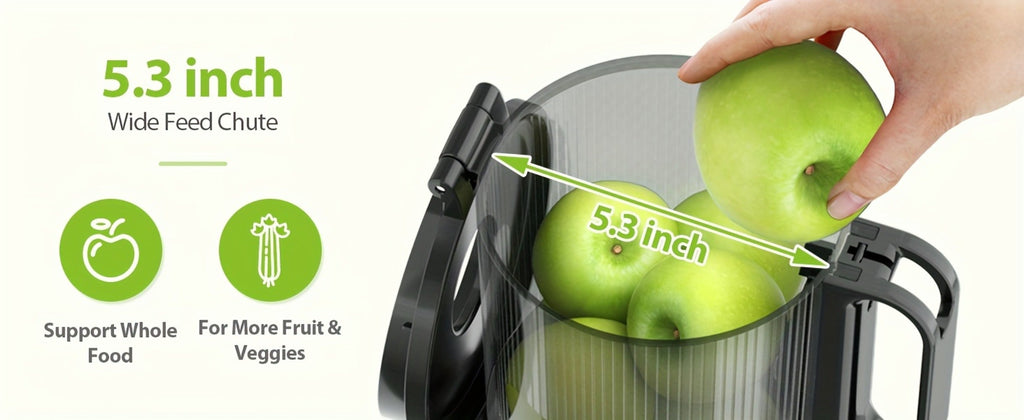Cold Press Slow Juicer Machine with 5.3-Inch Large Feed Chute - High Juice Yield, Safety Lock, One-Click Cleaning, Masticating Juicer for Whole Fruits & Vegetables, Family Healthy Lifestyle, Black
