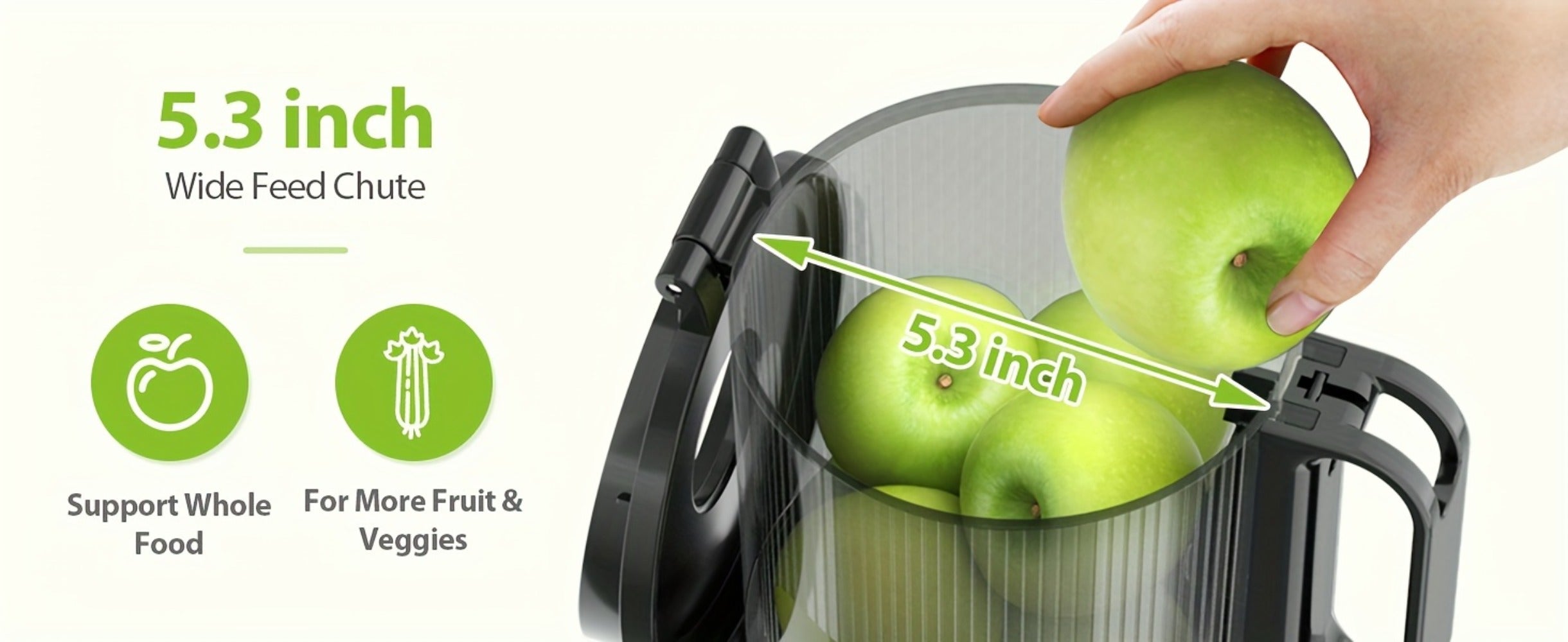 Cold Press Slow Juicer Machine with 5.3-Inch Large Feed Chute - High Juice Yield, Safety Lock, One-Click Cleaning, Masticating Juicer for Whole Fruits & Vegetables, Family Healthy Lifestyle, Black