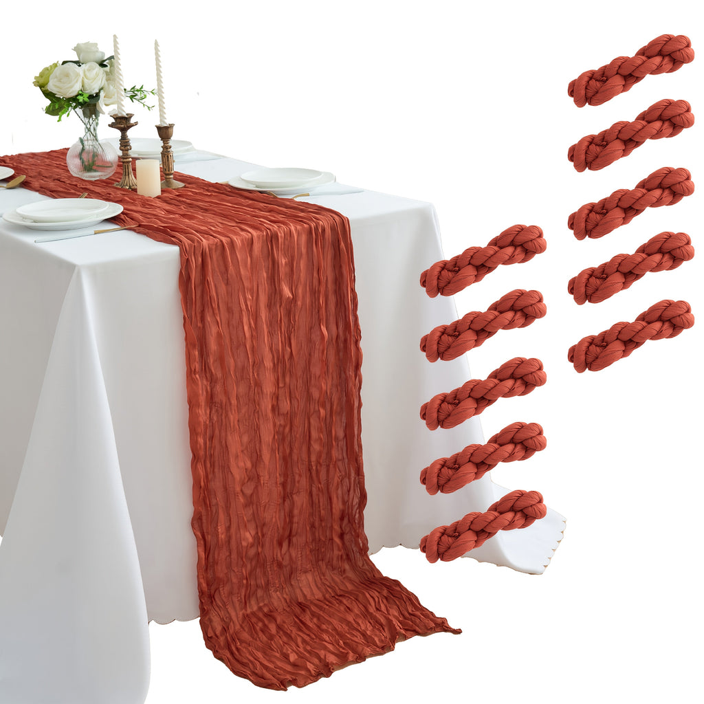 Cheesecloth Table Runner 10 Pack, 10ft Boho Wedding Table Runner for Reception, Rustic Bridal Shower, Party & Home Decor ¨C Dusty Pink, Sage, Lavender