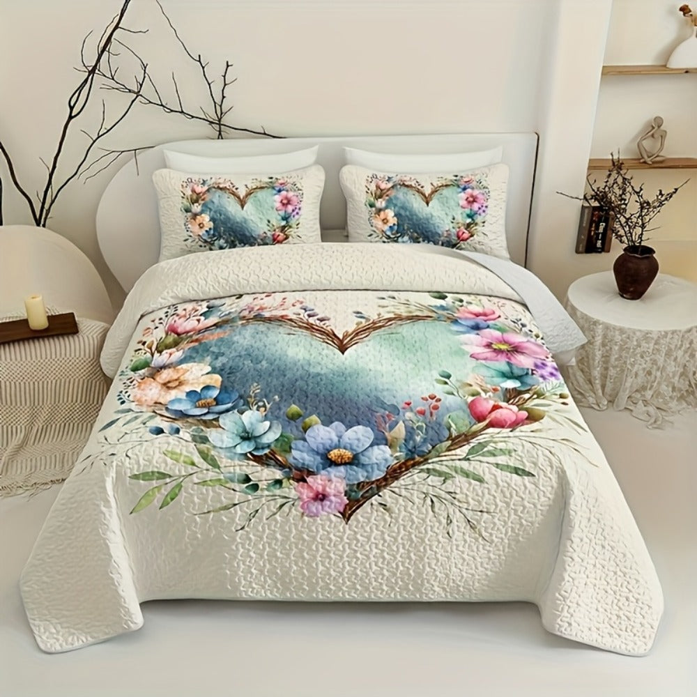 Comforter Set 2 3 Piece Colorful Floral Print Quilt with Pillowcases, Soft Breathable Hypoallergenic Machine Washable Quilted Bed Cover for Twin Full Queen King, Boho Flower Bedding Room Decor