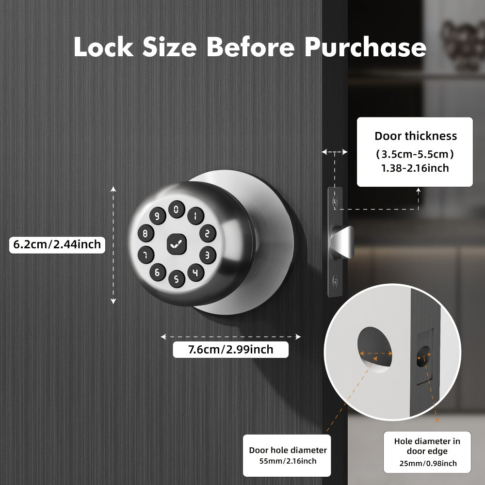 Smart Door Lock Keyless Entry ¨C 3-in-1 APP + PIN + Key Access, Auto-Lock, Wireless Bedroom Door Lock with Durable Alloy Construction, Easy Installation, Holiday Gift for Family (Silver)