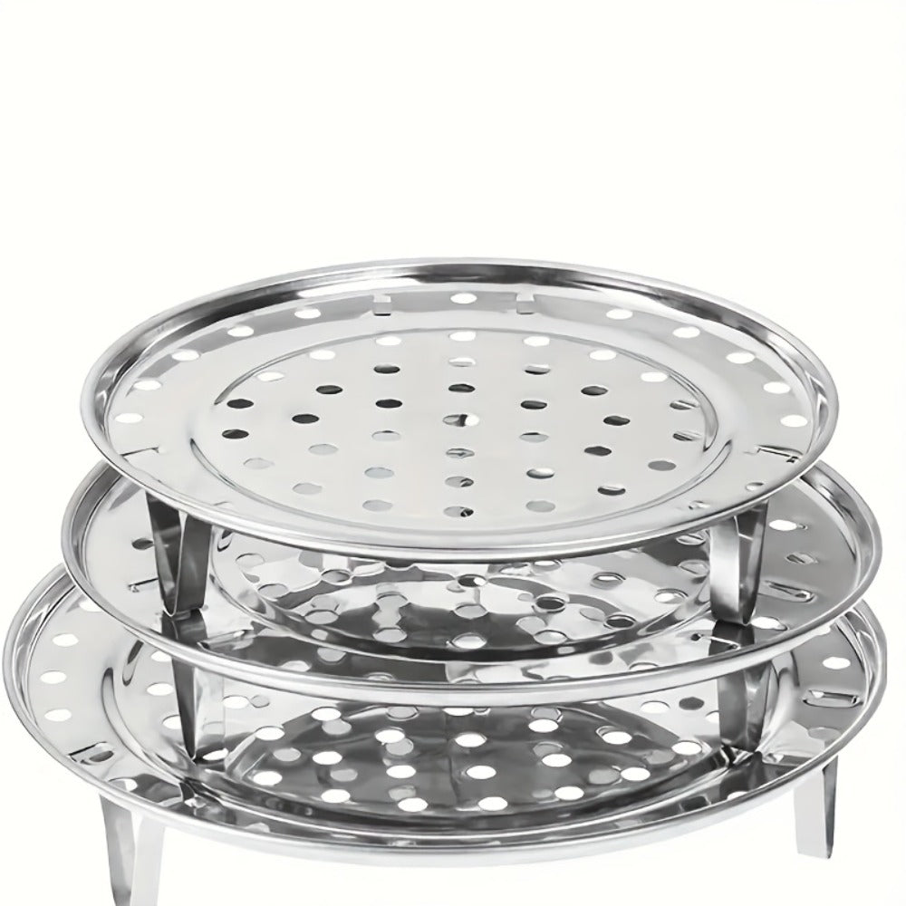 Stainless Steel Steamer Rack Set 3-Piece Multi-Layer Round Steamer Insert with Can Holder ¨C Fits Most Pots for Home Kitchen | Stackable Steam Tray Cooking Rack for Vegetables Dumplings & More