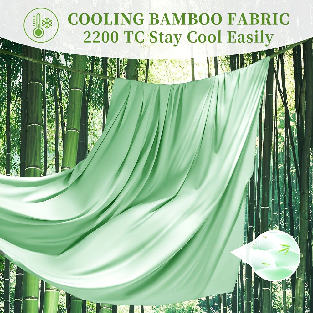 Bamboo Bed Sheet Set 4pcs 2200TC Deep Pocket Cooling Fitted Sheets ¨C Ultra Soft, Breathable, Shrink & Wrinkle Resistant
