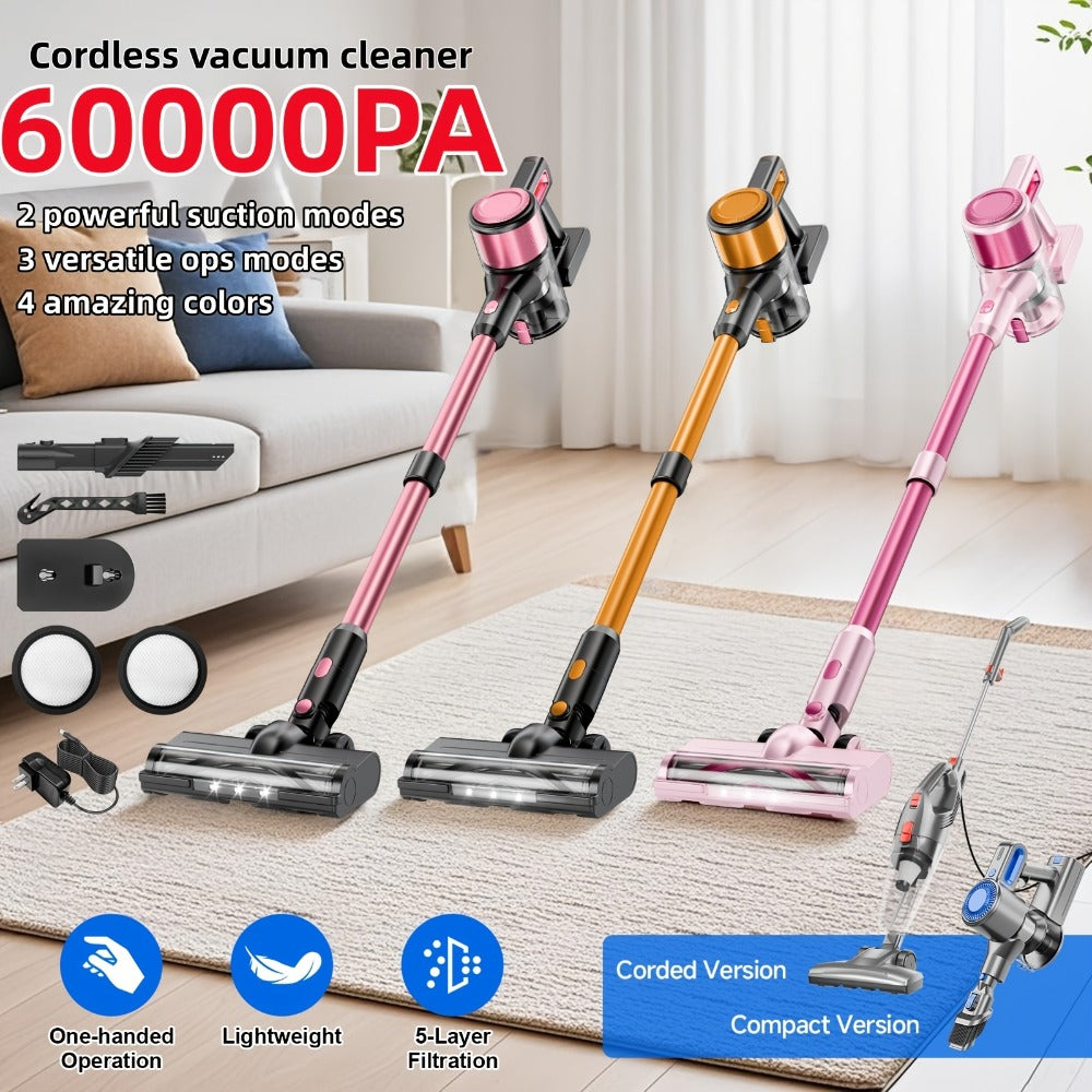 Cordless Stick Vacuum Cleaner 60Kpa 55-Min Runtime - Anti-Tangle Lightweight Handheld Vacuum for Hardwood Floor Carpet Pet Hair Corded Cordless 2200mAh Battery