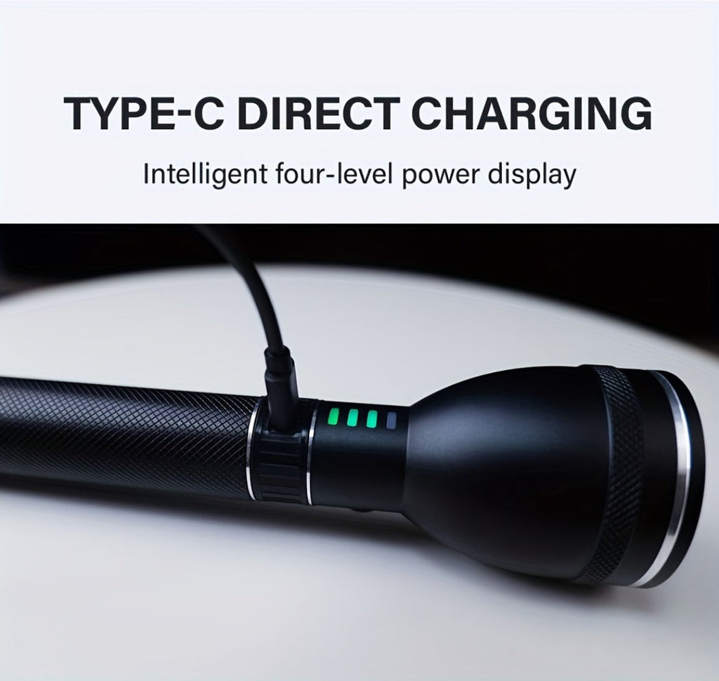 Rechargeable Flashlight 4000mAh Long Battery Life | High-Capacity Built-In Battery Outdoor Torch | Patrol Adventure Car Repair Emergency Camping Hiking Work Light