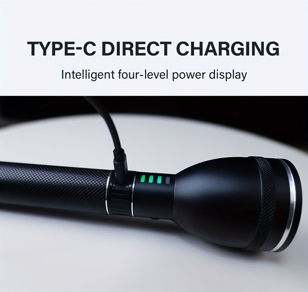 Rechargeable Flashlight 4000mAh Long Battery Life | High-Capacity Built-In Battery Outdoor Torch | Patrol Adventure Car Repair Emergency Camping Hiking Work Light