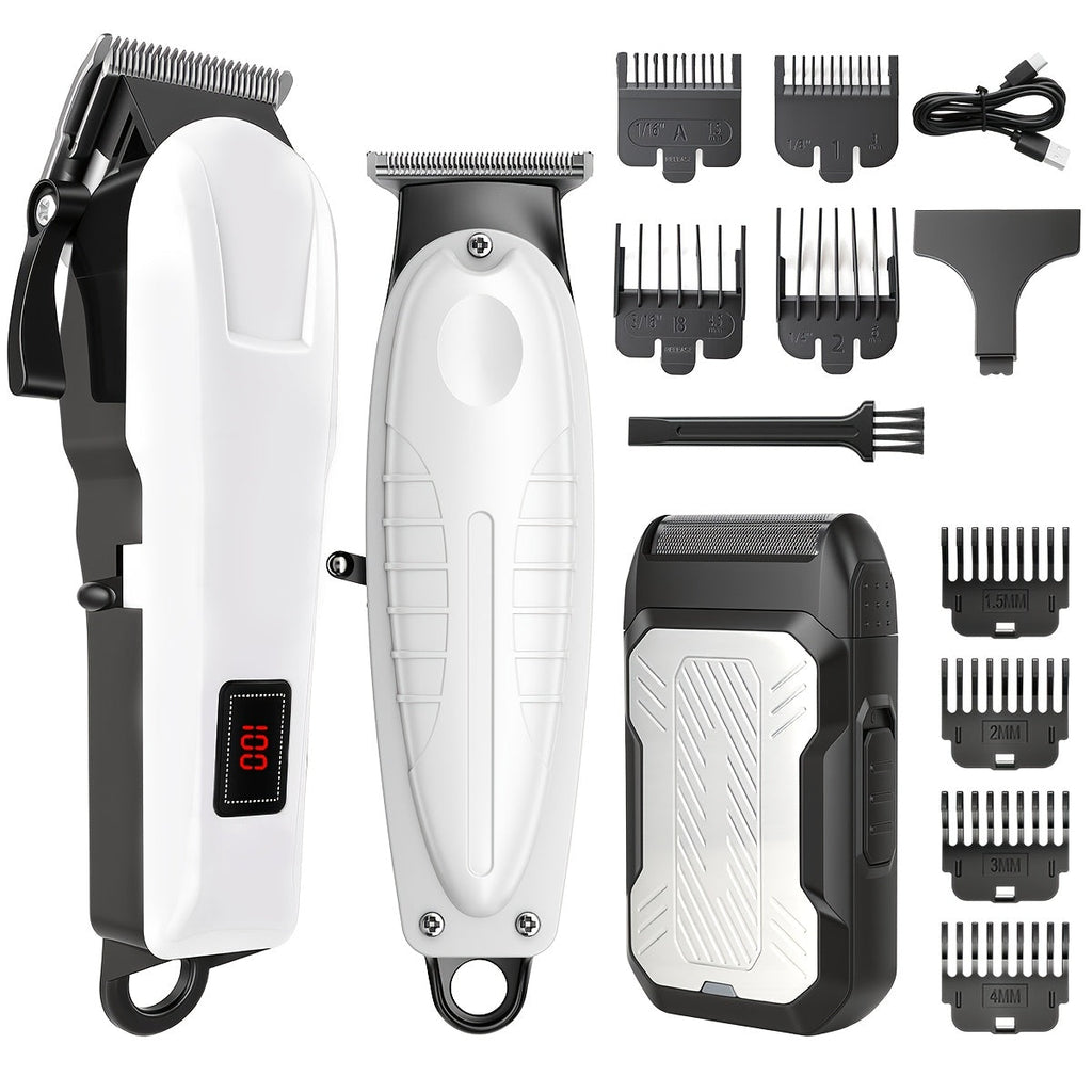 Men's Hair Clipper Set Cordless Beard Trimmer Electric Shaver Grooming Kit with LCD Display USB-C Rechargeable for Home Barber Haircut Mustache Travel Father's Day Gift