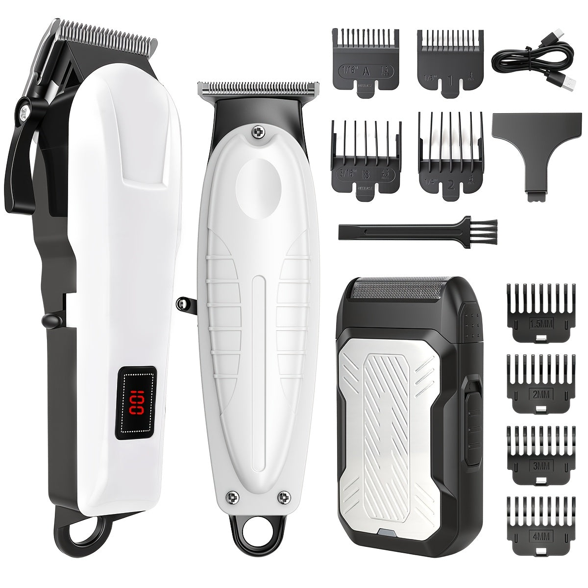 Men's Hair Clipper Set Cordless Beard Trimmer Electric Shaver Grooming Kit with LCD Display USB-C Rechargeable for Home Barber Haircut Mustache Travel Father's Day Gift