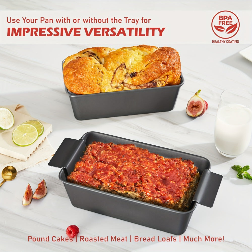 Loaf Pan Set of 4 Nonstick Carbon Steel Meatloaf Pan with Drain Tray 9x5 Inch Bread Baking Pan for Meatloaf Banana Bread Cake Oven Safe Kitchen Bakeware