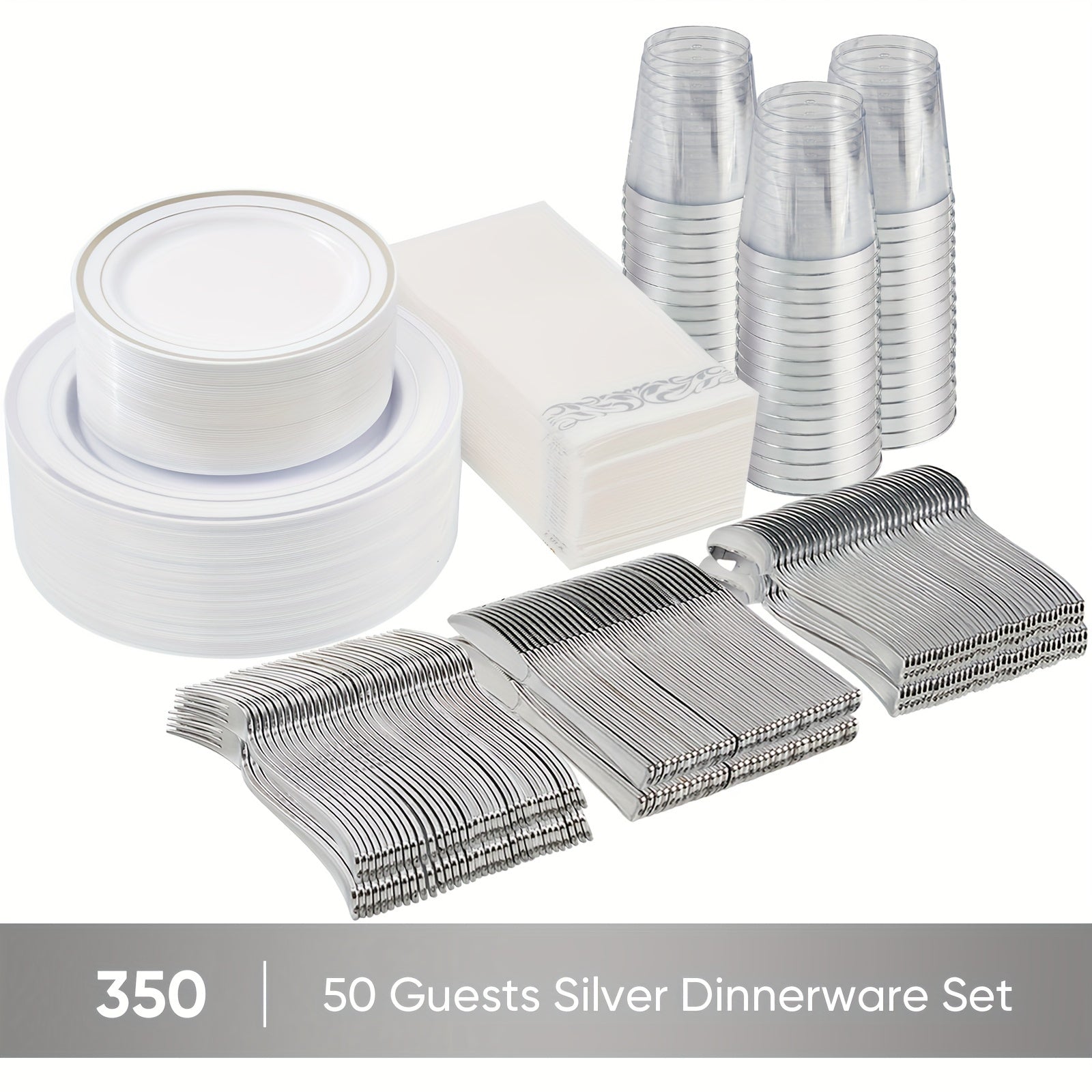 Disposable Dinnerware Set 350pcs for 100 Guests Party Plates Cups Silverware Napkins Wedding