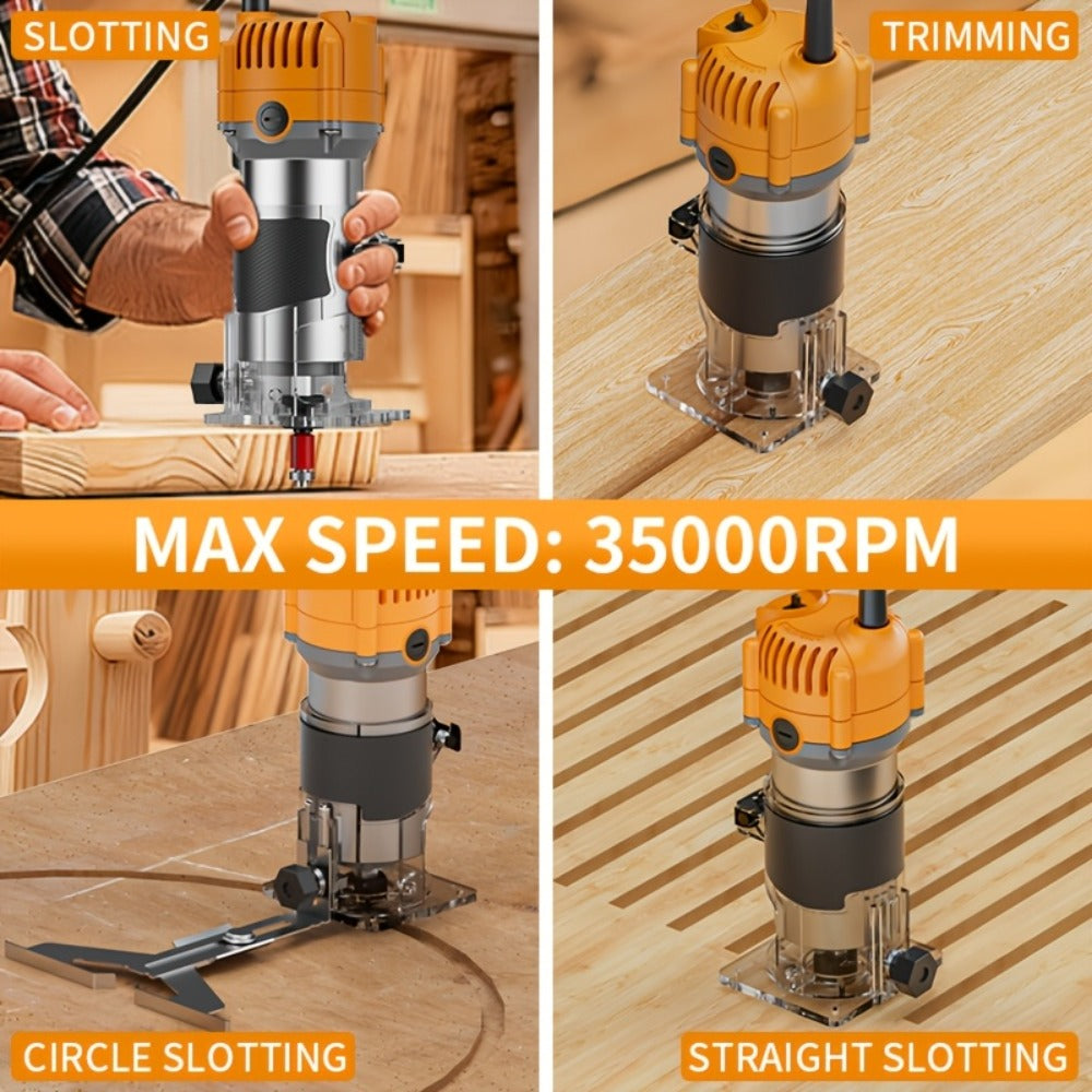 Wood Router Edge Trimmer 800W 6.1Amp Compact Hand Router Tool 35000RPM with Variable Speed, 1/4¡± Collet, Router Bit Set for Woodworking Slotting Carving Edge Treatment DIY Projects