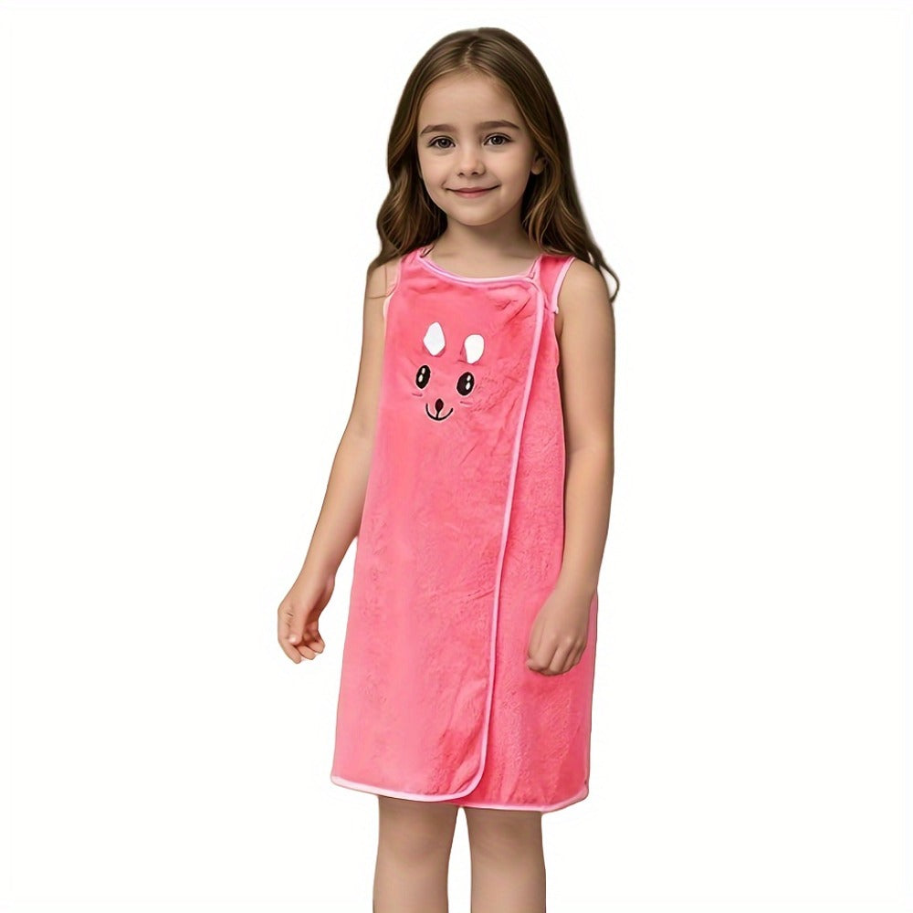 Bunny Ears Bath Towel Wrap for Girls - 250GSM Microfiber Cartoon Bath Skirt, Cute Kawaii Robe for Ages 6-12, Rose Red Purple Pink Blue, Fun Birthday Gift