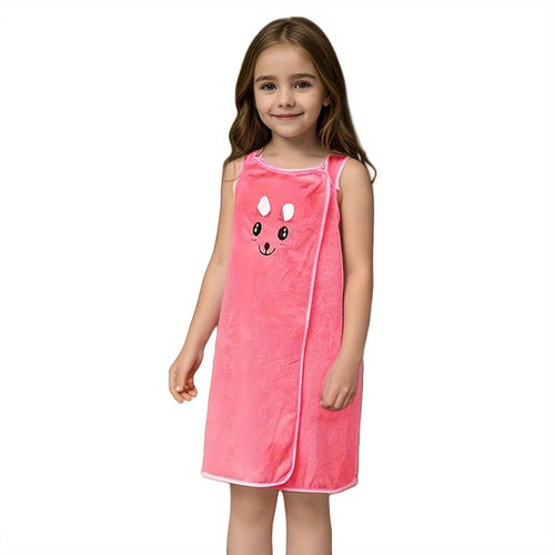 Bunny Ears Bath Towel Wrap for Girls - 250GSM Microfiber Cartoon Bath Skirt, Cute Kawaii Robe for Ages 6-12, Rose Red Purple Pink Blue, Fun Birthday Gift