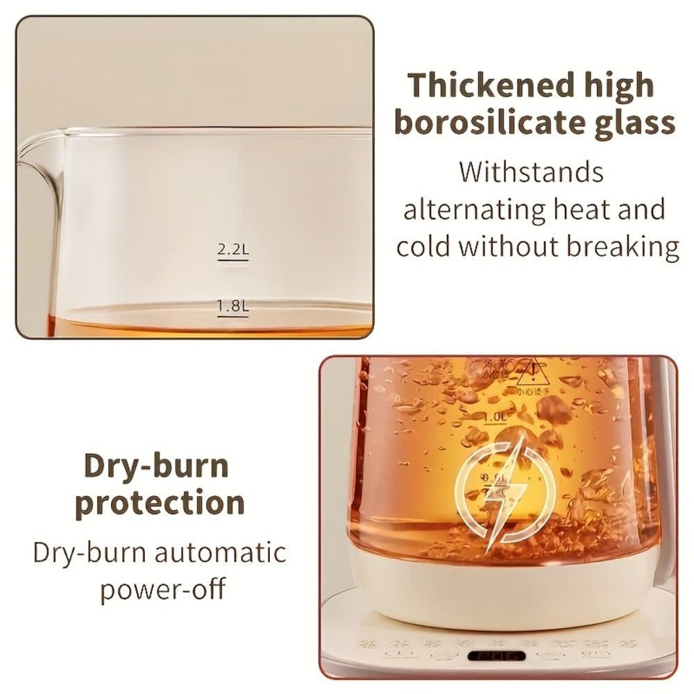Electric Glass Kettle 1.8L with 18 Functions Removable Filter Multi-Functional Health Pot US Plug Thickened Borosilicate Glass