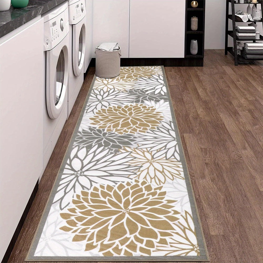 Floral Medallion Runner Rug Non-Slip Machine Washable ¨C Low-Profile Hallway Carpet for Entryway, Laundry Room & Bathroom ¨C Brown & Grey, 2x6, 2x8, 2x10 Ft