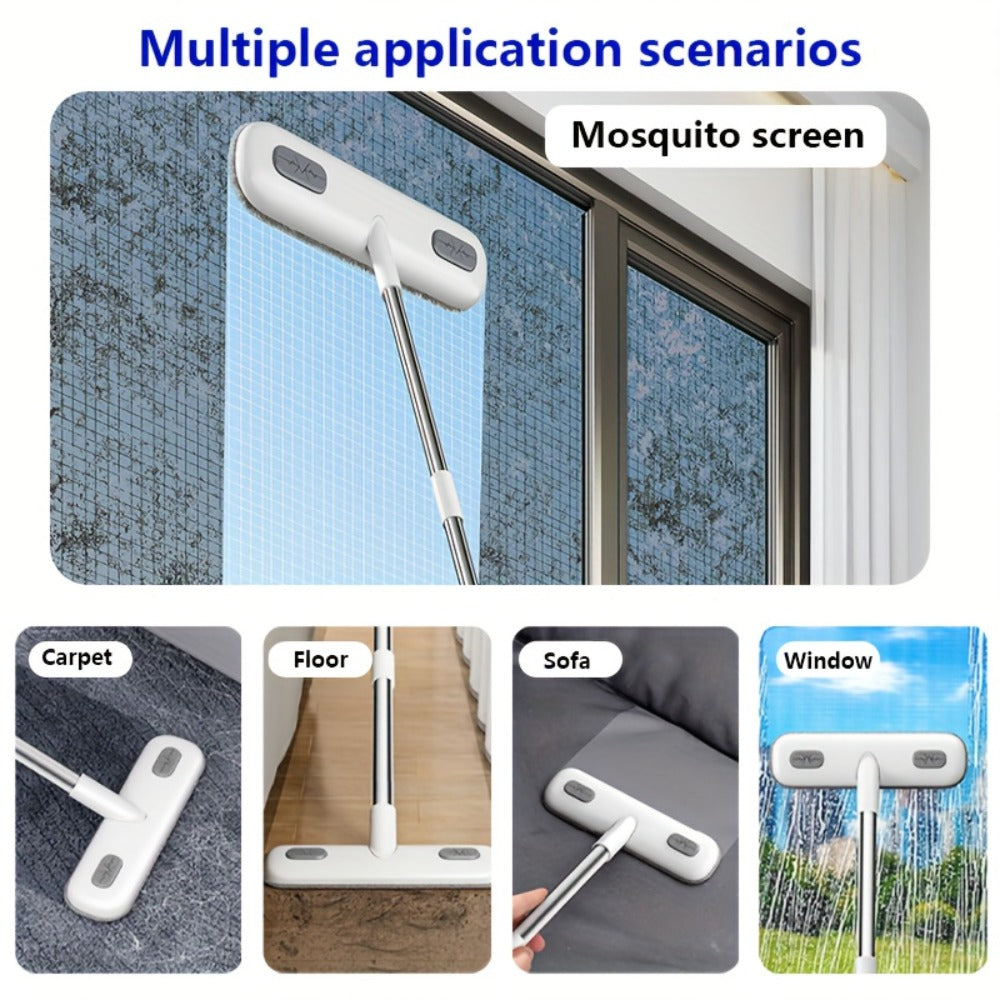 Window Cleaning Brush with Telescopic Handle and Holder - Magic Multi-Surface Door & Window Cleaner Tool, Pet Hair Remover, Household Cleaning Supplies for Home, Car, Glass, Screen & Blinds