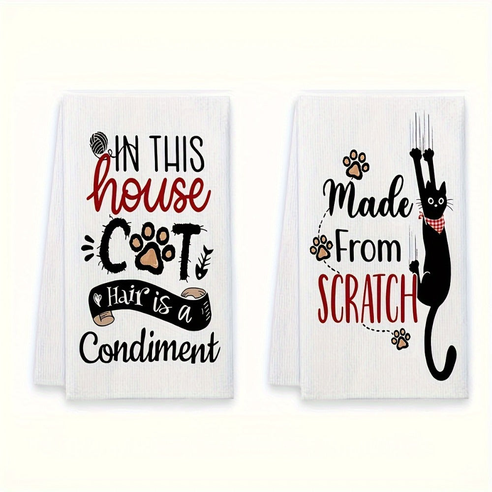 Cat Kitchen Dish Towels 4pcs ¨C Funny Cat Tea Towels for Cat Lovers, Housewarming Gift, Cute Knit Fabric Hand Towels 16x24 Inch