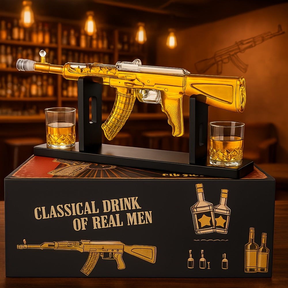 Gun Whiskey Decanter Set with Glasses Military Themed Liquor Dispenser AK47 M1911 Revolver Shaped Decanter for Home Bar Gifts for Men Dad Husband Birthday