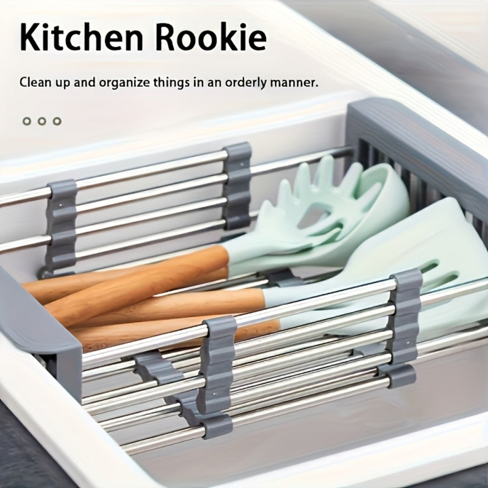 Dish Drying Rack Stainless Steel Adjustable ¨C Expandable Over Sink Dish Rack with Retractable Width & Height for Kitchen Countertop, Space-Saving 304 Stainless Steel Drainer, Easy to Clean