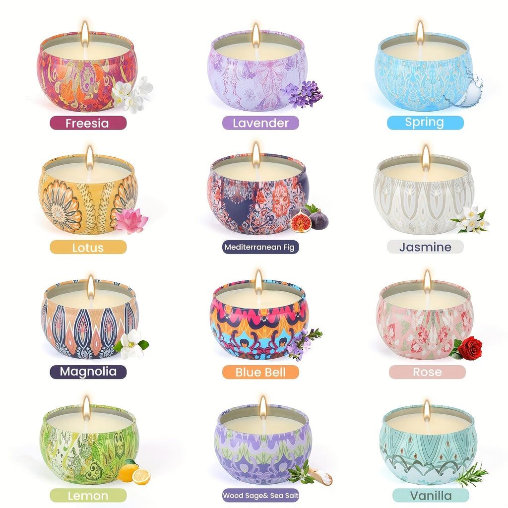 Soy Wax Candles Gift Set 12 Pack | 2.2oz Essential Oil Aromatherapy Candles 8-12 Hour Burn | Relaxation Bath Yoga Home Decor Gift for Women Christmas Valentine's Day