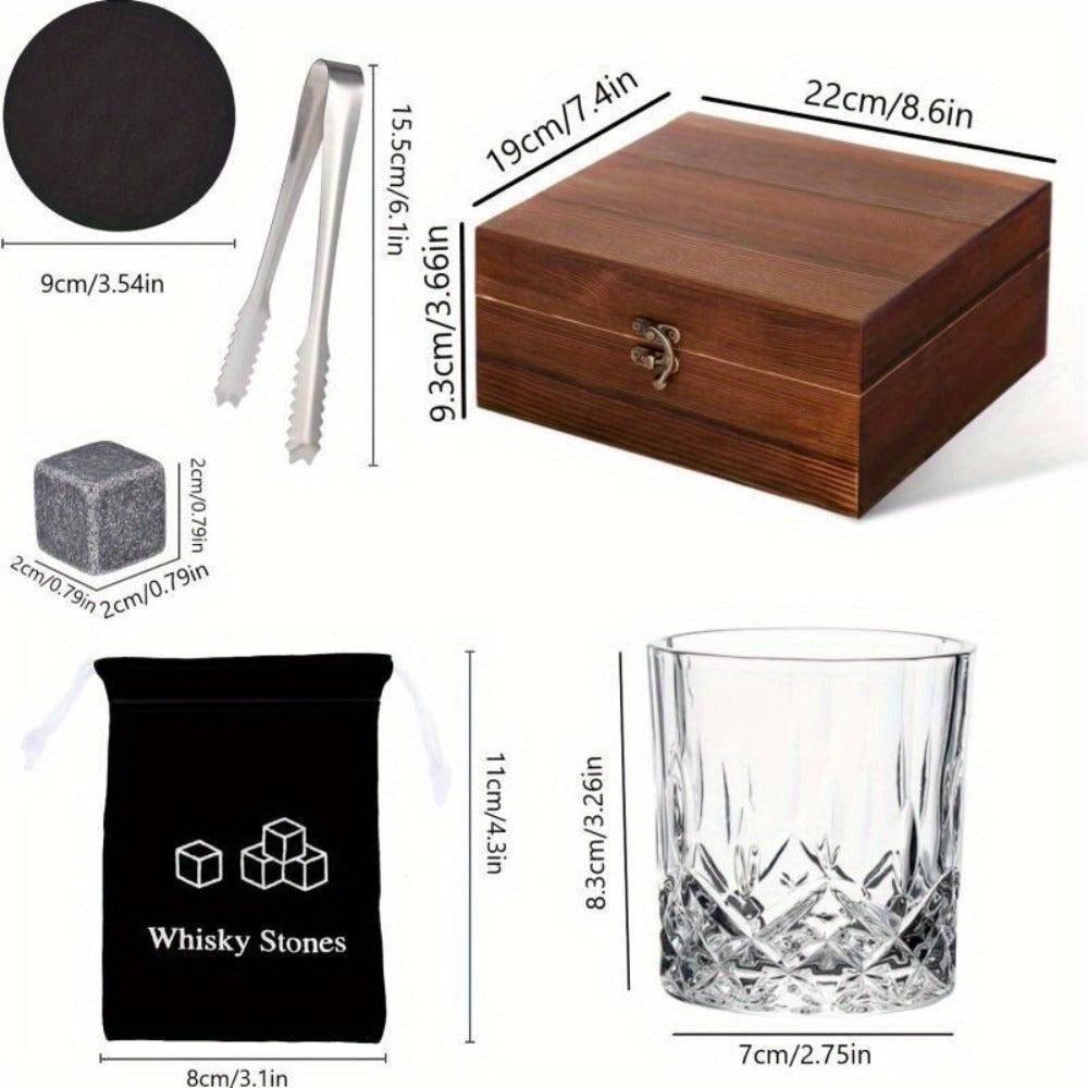 Whisky & Wine Glass Set with Cooling Stones, Ice Tong & Bartender Kit ¨C Portable Bar Accessories for Luxurious Drinking Experience, No Electricity Needed
