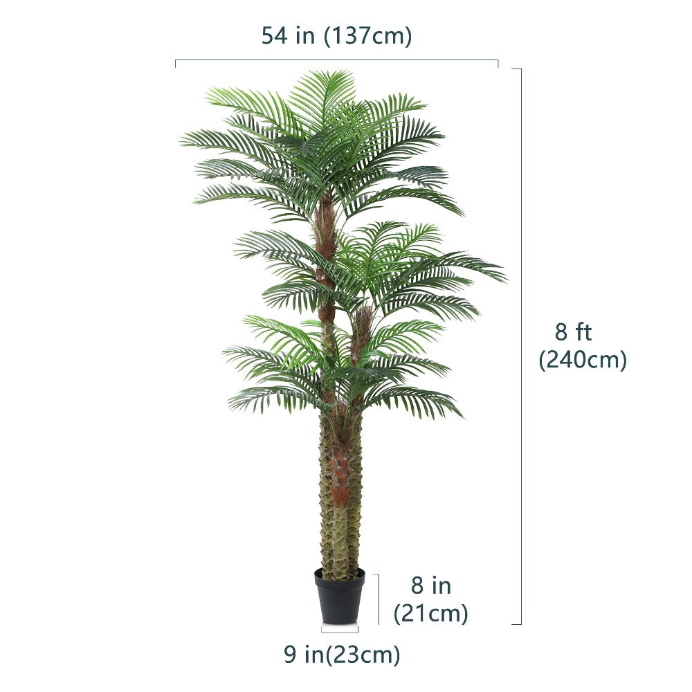 Artificial Palm Tree Outdoor 8FT & 10FT ¨C Large UV Resistant Faux Tropical Palm Plant with Cement Base, Realistic Fake Golden Cane Palm for Patio, Poolside, Balcony & Indoor Home Office Decor