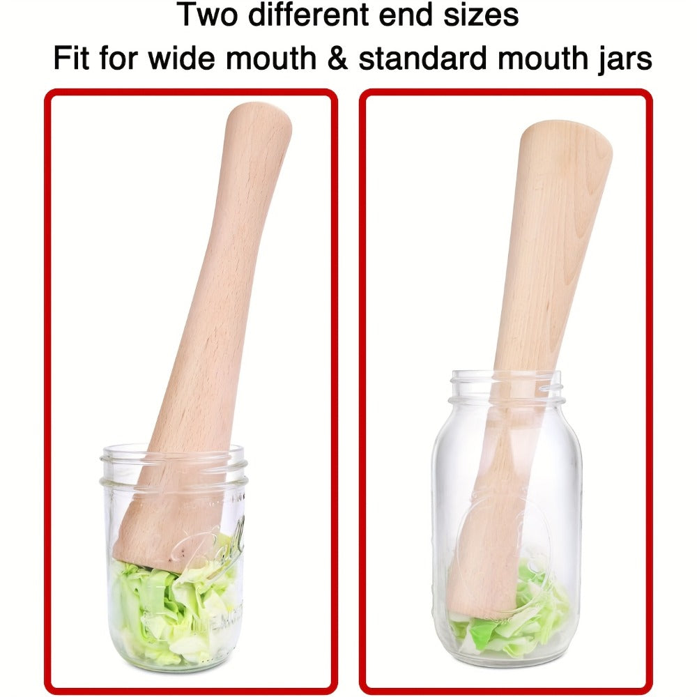 Wooden Sauerkraut Pounder for Mason Jars - 11.6 Inch Solid Wood Fermentation Tamper Kraut Pounder Pestle for Vegetable Fermentation, Kimchi, Pickles & Home Brewing - Easy to Clean Kitchen Tool