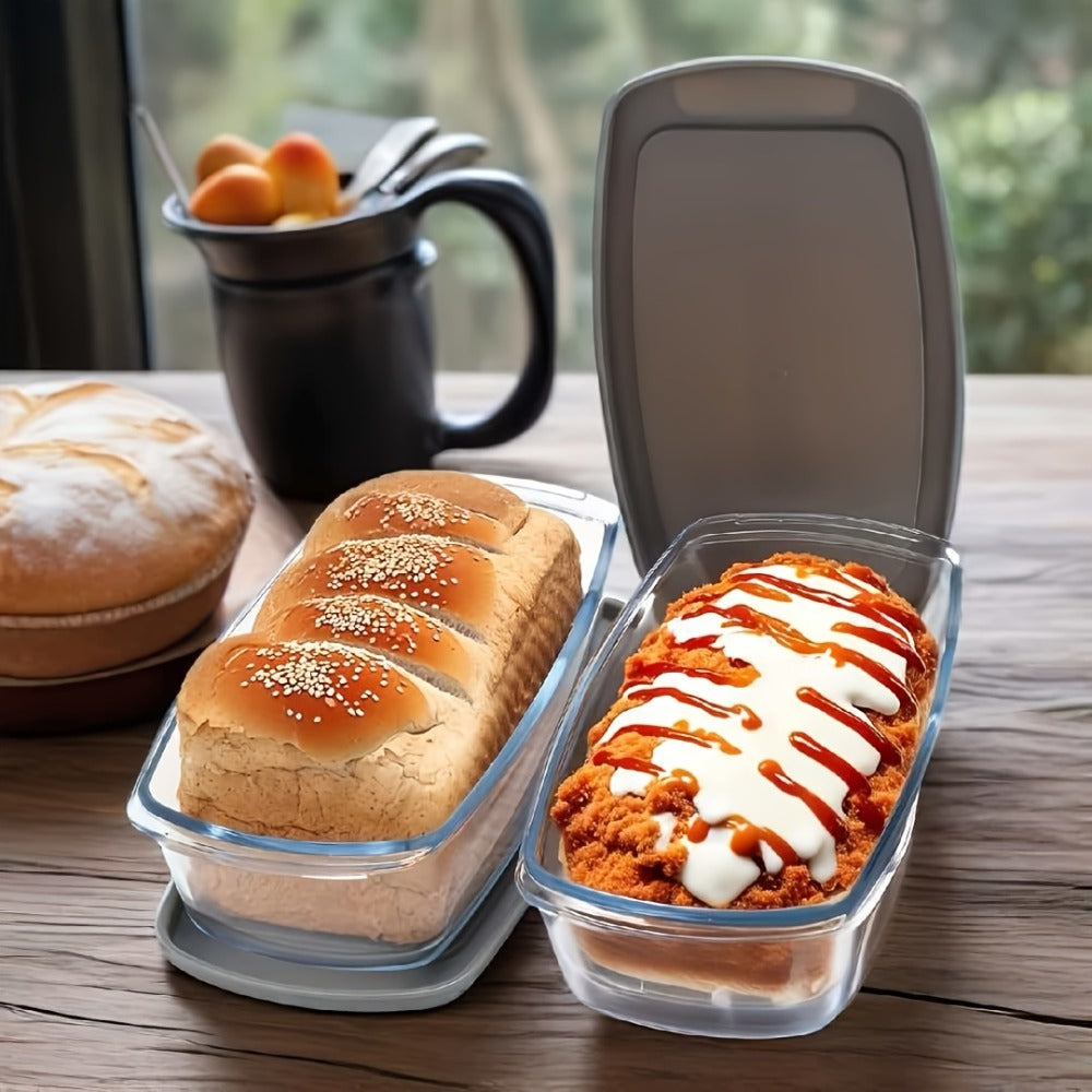Glass Baking Dish with Lid, 1.9 Qt Rectangular Glass Loaf Pan with Handles, Oven & Microwave Safe Airtight Food Storage Container, Stackable Glass Bread Pan for Baking Bread Cakes, with Silicone Brush