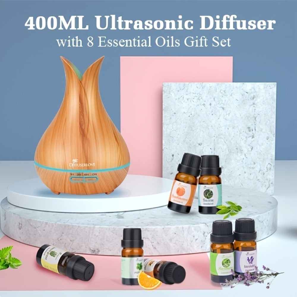 Large Capacity Aroma Diffuser 13.53oz ¨C Includes 8 Essential Oils, Multi-Color LED Lights & 3 Timer Settings, Ultra-Quiet Essential Oil Diffuser for Home, Bedroom, Office & Living Room