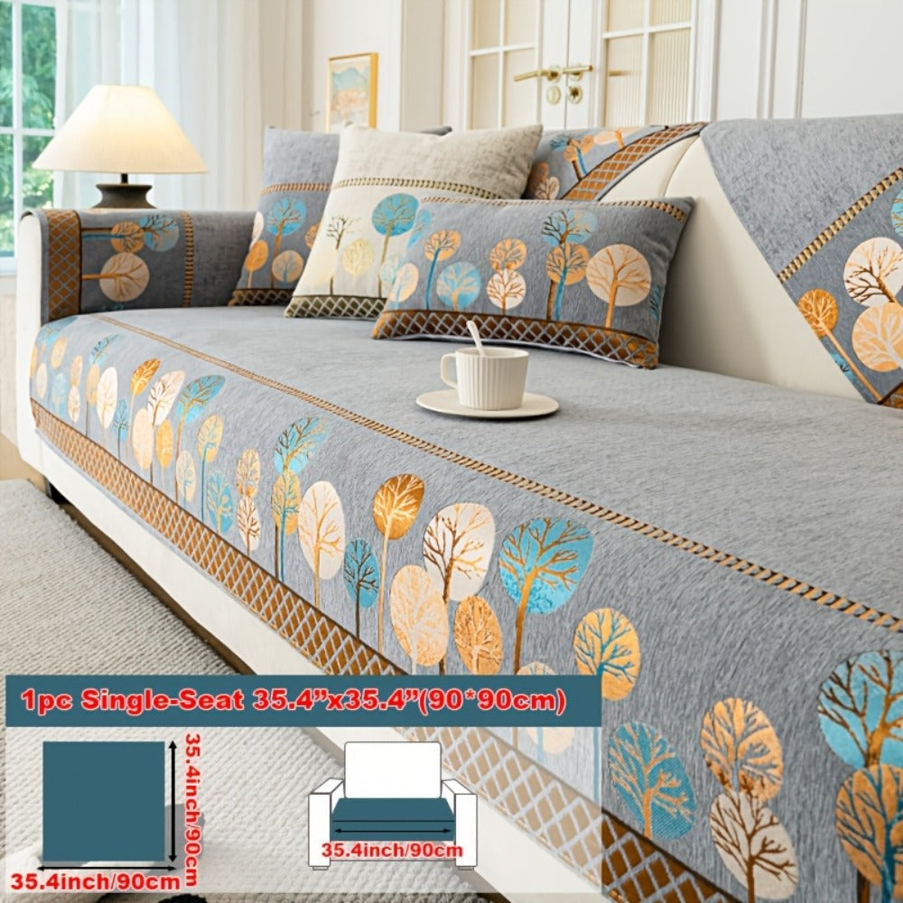 Sofa Couch Cover Light Luxury Geometric Embroidery 1pc - Knit Anti-Slip Four Seasons Universal Pet Friendly Furniture Protection Slipcover | Grey Blue White | Single 2-Seat Living Room Bedroom Office