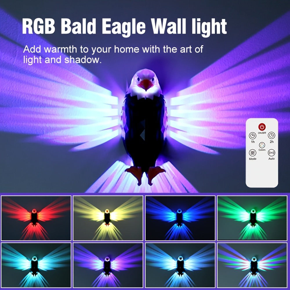 Eagle LED Wall Lamp ¨C Colorful Ambient Night Light with Motion Sensor, Rechargeable Battery, Remote Control & Magnetic Wall Mount for Bedroom Living Room Corridor Hallway Decor (Black)