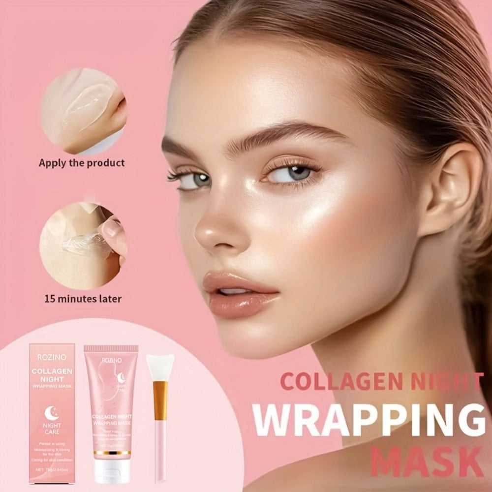 Collagen Overnight Wrapping Facial Mask with Hyaluronic Acid - Korean Skincare Sleep Mask for Glowing Skin, Deep Hydration, Firming & Anti-Sagging | 2.645oz
