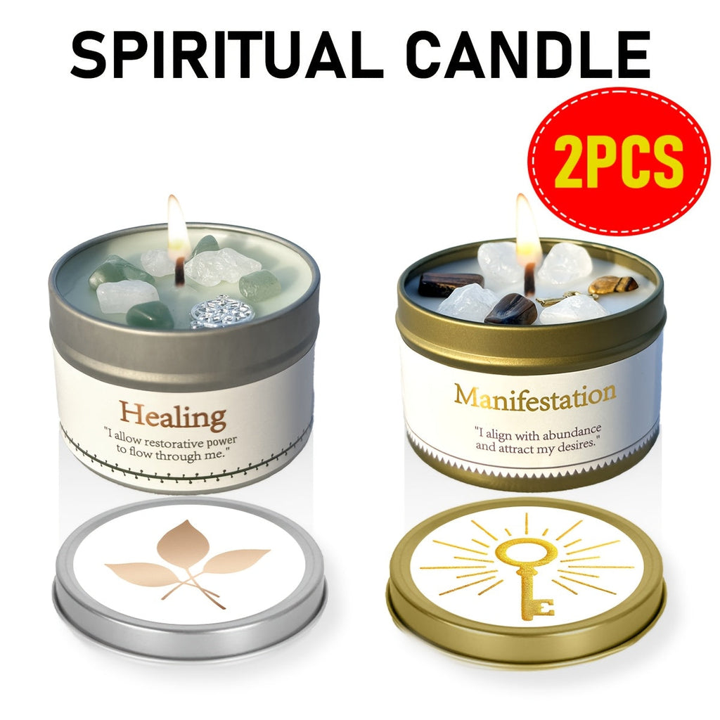 Manifestation Candles Scented Soy Wax with Crystal & Guidance Card for Meditation Yoga Focus | Law of Attraction Abundance Candle | Christmas Birthday Gift for Women