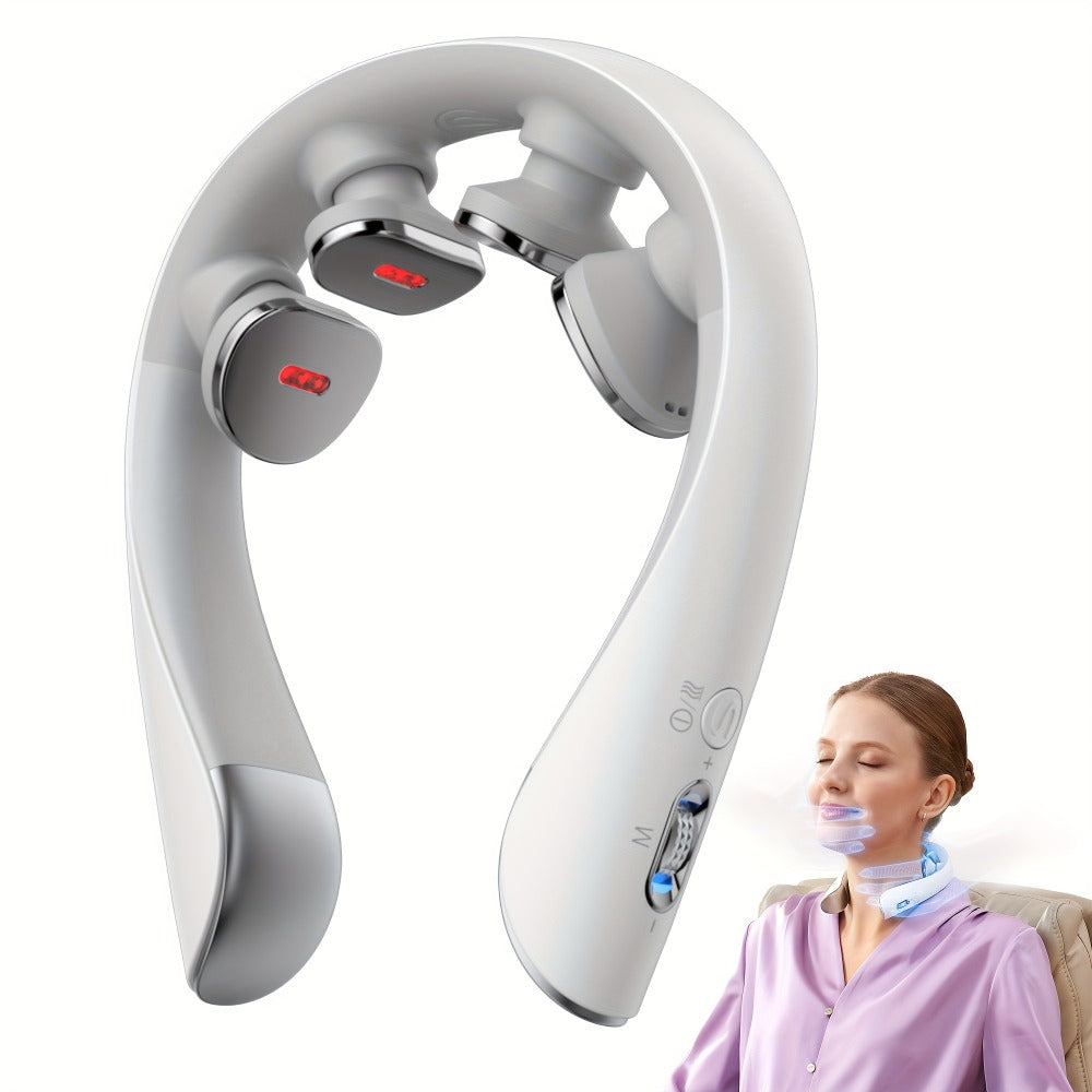 Neck Massager with Heat Cordless Electric Kneading | Wearable Hands-Free Portable Neck Shoulder Massager USB Rechargeable | Deep Acupressure Muscle Relaxer for Office Car Travel | Gift for Women Men