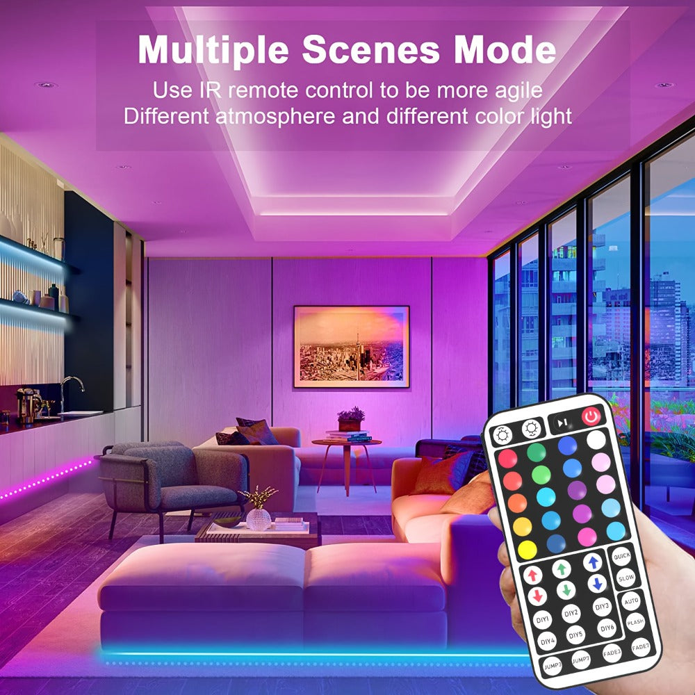 RGB LED Strip Lights 50ft/100ft ¨C Color Changing Tape Light with 44-Key Remote, 20 Colors & 8 Modes, Easy Install, for Bedroom, Living Room, Kitchen, Bar, Wedding & Party Decoration