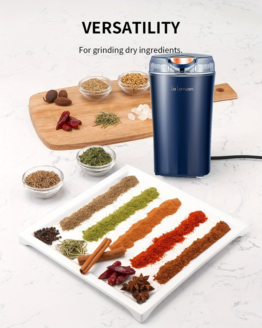 Electric Coffee Grinder 200W | Quiet Spice Grinder | 80g Large Capacity 12 Cups | 304 Stainless Steel Blade | One-Touch Operation | Grinds Coffee Beans Spices Nuts Grain | Blue Black
