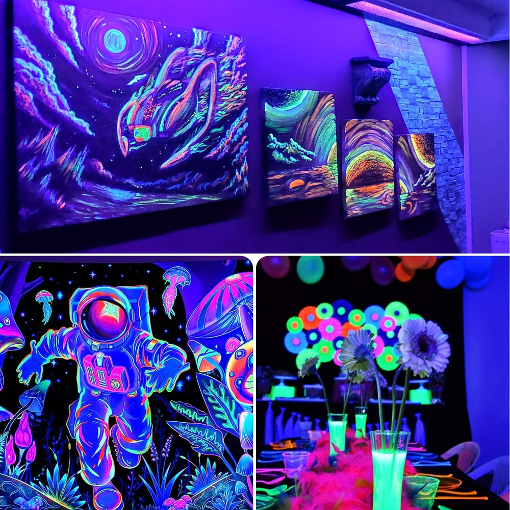 UV Black Light Bulbs 12W LED UVA 385-400nm - Glow in the Dark Party Blacklight Bulb for Halloween, Christmas, Body Paint & Fluorescent Decor, E26 Base