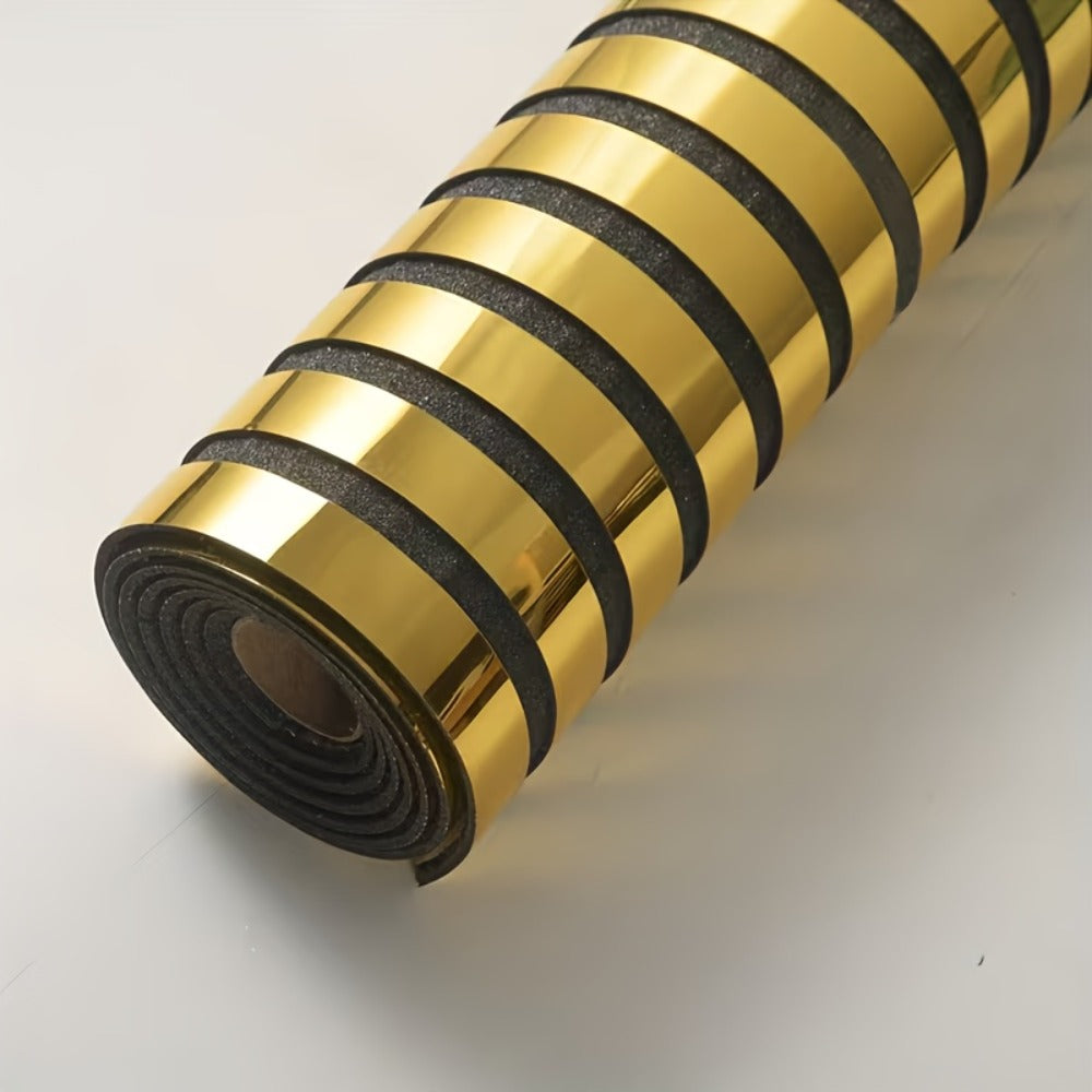 Luxury Mirror 3D Wallpaper Roll Self Adhesive Peel and Stick PVC Vinyl Film Grid Vertical Stripe Pattern for TV Wall Sofa Background Bedroom Living Room Decor Mirror Gold Silver Water Wave