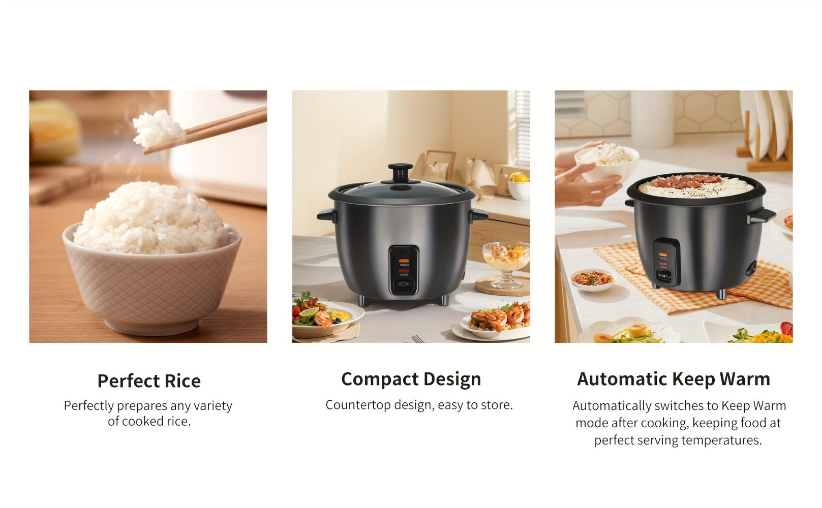 Rice Cooker 6-Cup Non-Stick with Yogurt Maker Function - 3-Cup Uncooked Grain Cooker with Removable Non-Stick Pot Auto Keep Warm One-Touch Operation, Compact Electric Rice Cooker for Home Dorm Office Black
