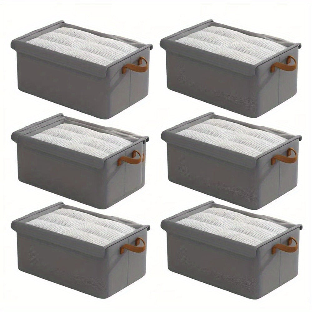 Foldable Clothes Storage Box with Transparent Lid 6-Pack, Stackable Wardrobe Organizer Bins with Steel Frame & Handles, Collapsible Fabric Closet Storage Boxes for Clothing Blankets Sundries, Green Beige Gray