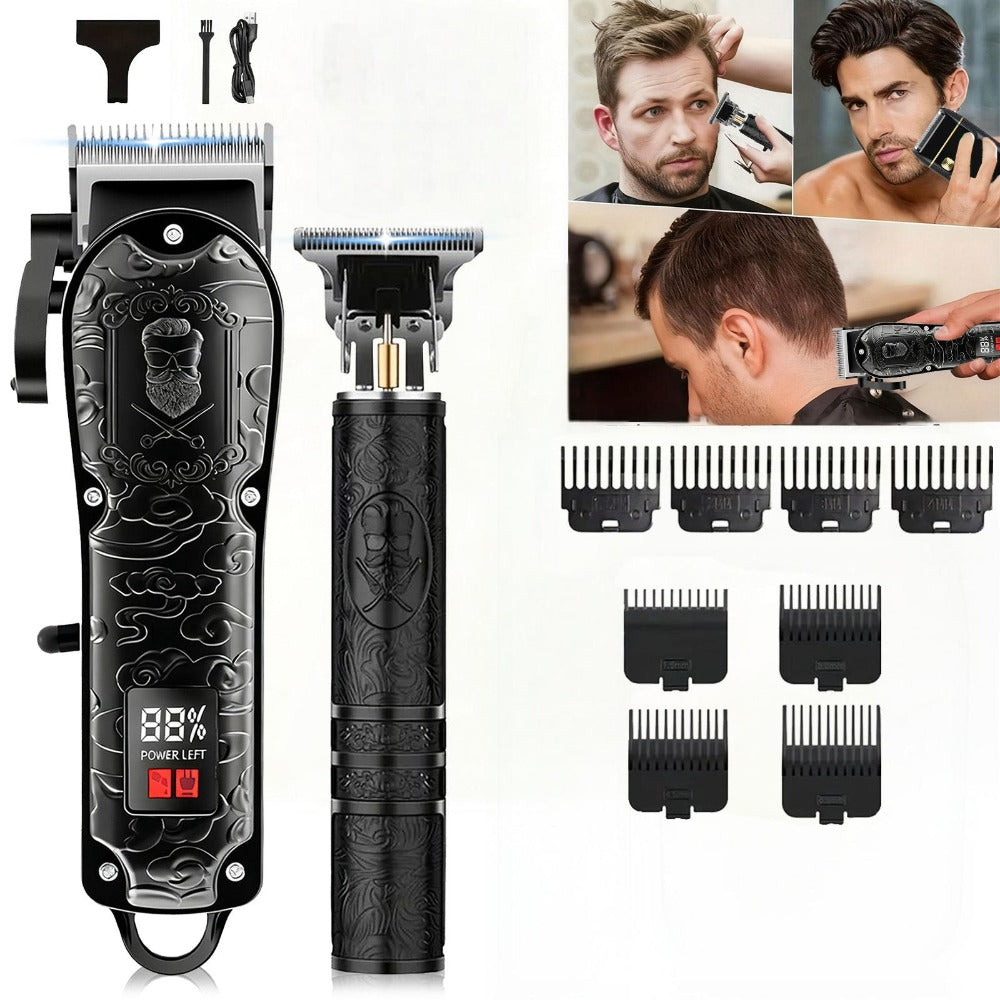 Men's Grooming Set USB Rechargeable Hair Clipper Electric Shaver Nose Ear Hair Trimmer with LCD Battery Display 2-Piece and 4-Piece Options Gift for Husband Boyfriend