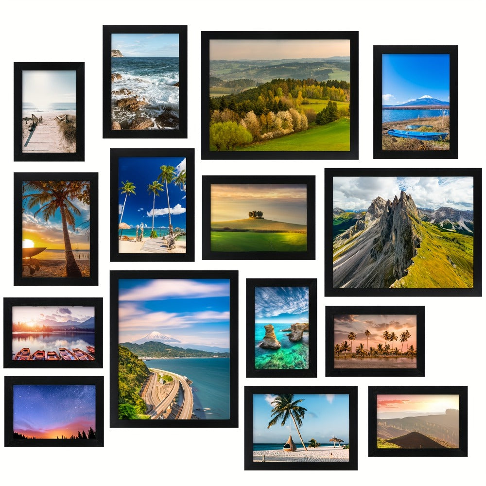 Picture Frames Collage Wall Decor 15pcs - Photo Gallery Frame Set Multi Size 8x10 5x7 4x6 for Wall Mounting & Tabletop Display, Family Photo Board, Black Frames for Home, School & Holiday Decor